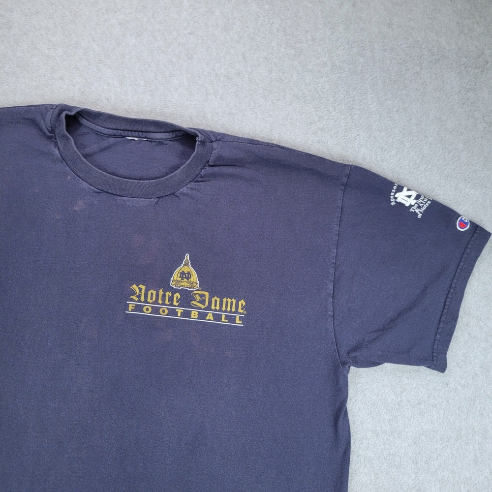 Champion Notre Dame Football T-Shirt Mens XL Navy Blue Shake Down The Thunder - Picture 3 of 8